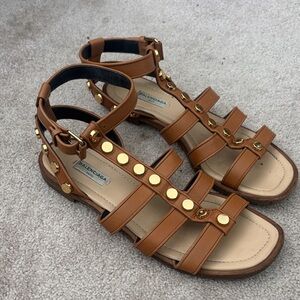 Balenciaga Tan Leather Sandals with Gold Accents